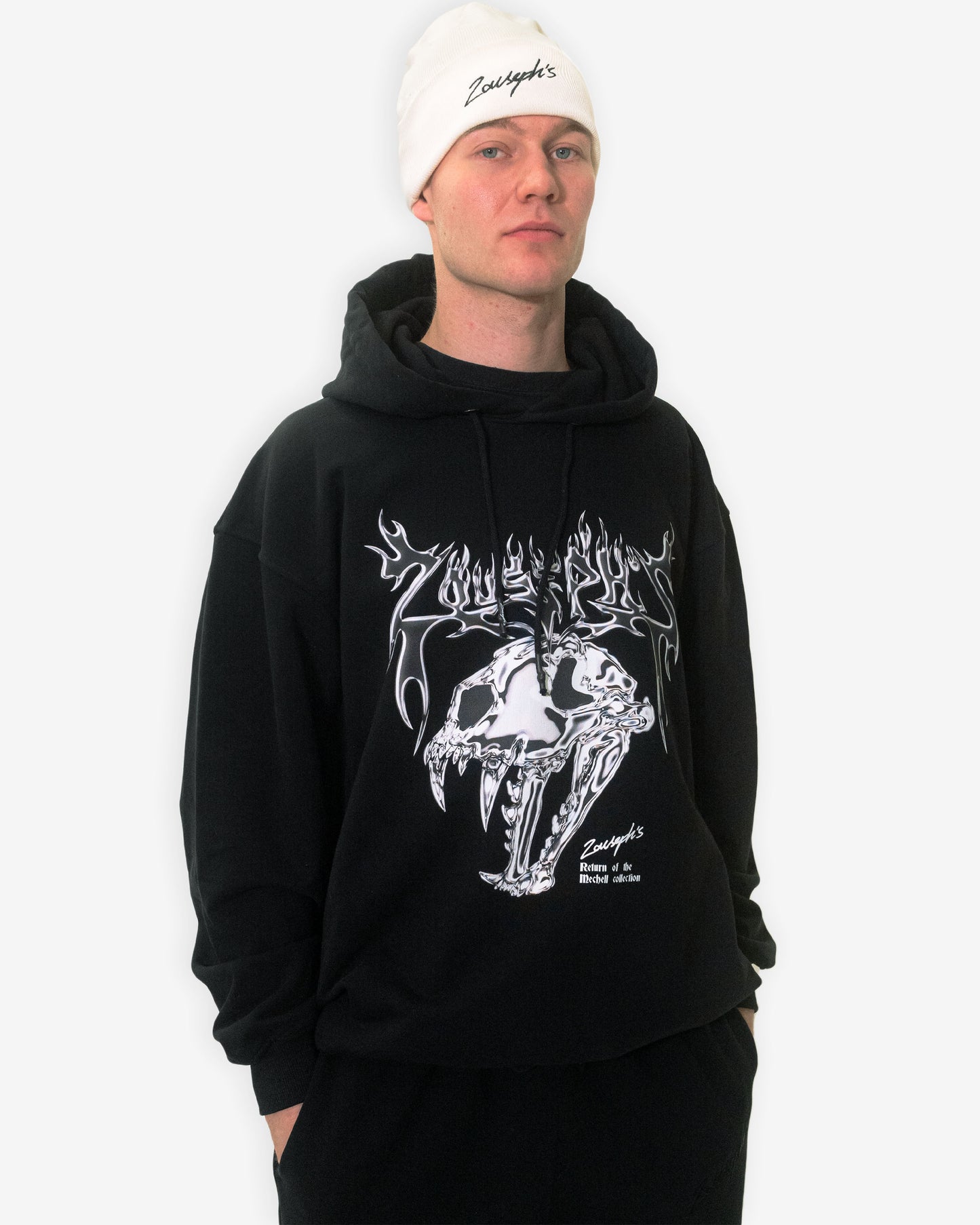 MECHELL SILVER SKULL HOODIE - BLACK