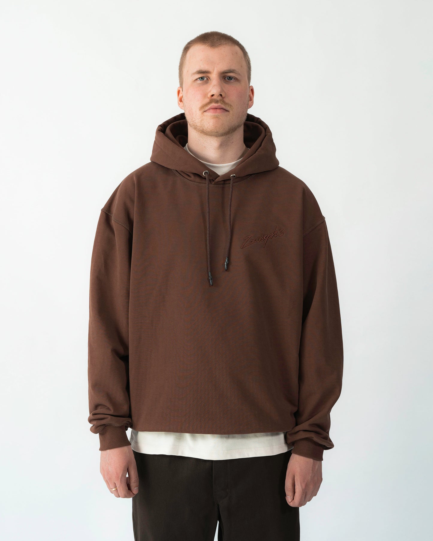EMBROIDERED HOODIE - BROWN