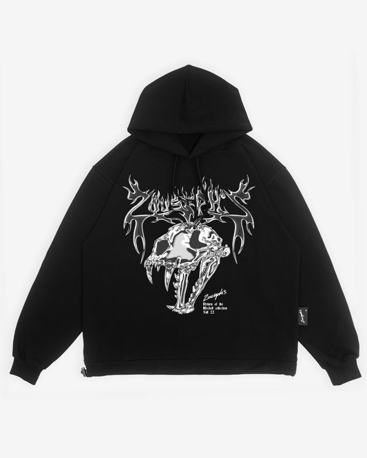 MECHELL SILVER SKULL HOODIE - BLACK