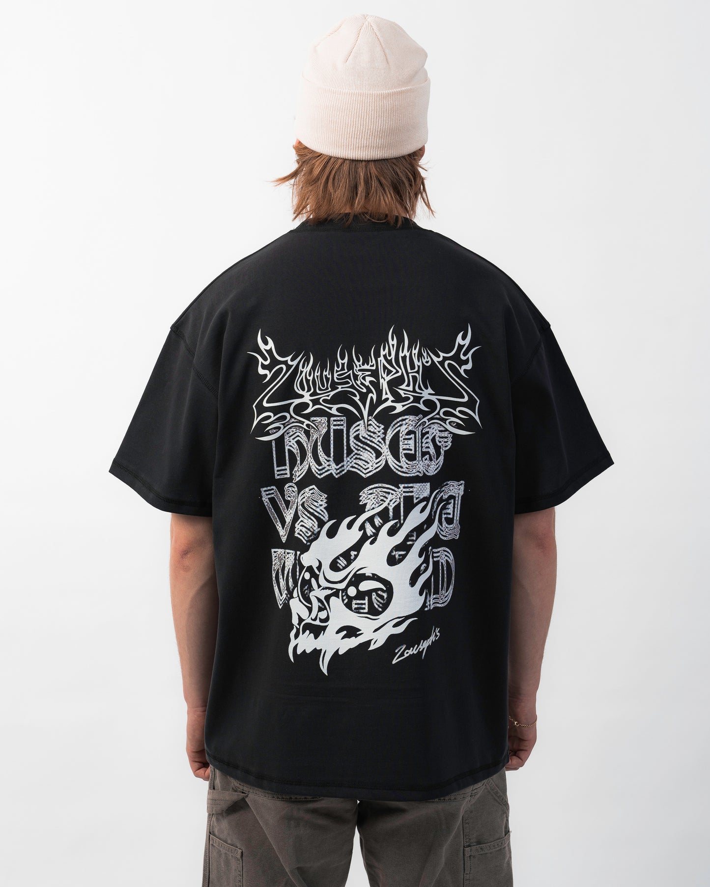 MECHELL FLAME SKULL T-SHIRT - VINTAGE BLACK